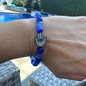 Blue Beaded Bracelet with Hamsa Charm
